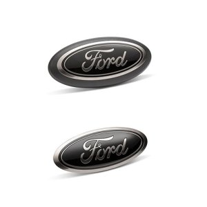 Ford F-150 Emblem Kit - Front/Rear - Ford Racing - Smoked Chrome Oval w/o Camera Provision - Black - `18-`23